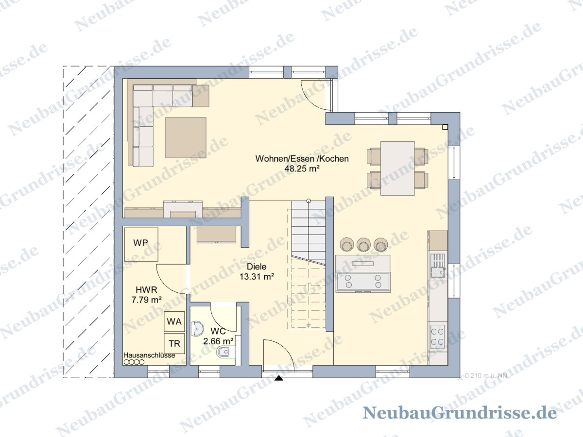 Doppelhaushälfte 145 m² mit Walmdach - Grundriss Erdgeschoss
