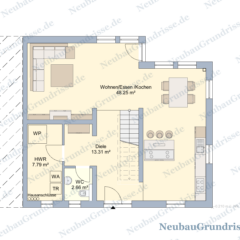 Doppelhaushälfte 145 m² mit Walmdach - Grundriss Erdgeschoss