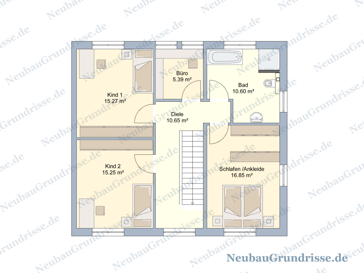 Doppelhaushälfte 145 m² mit Walmdach - Grundriss Obergeschoss