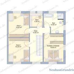 Doppelhaushälfte 145 m² mit Walmdach - Grundriss Obergeschoss
