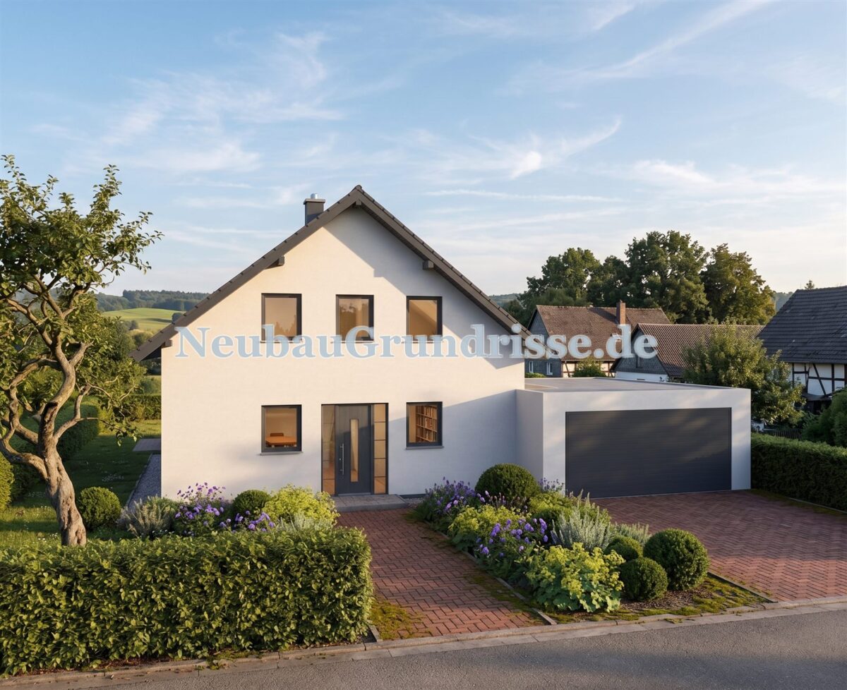 Satteldachhaus 131 m² mit 1 m Kniestock - Eingangsseite mit Haustür