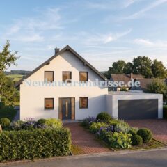 Satteldachhaus 131 m² mit 1 m Kniestock - Eingangsseite mit Haustür