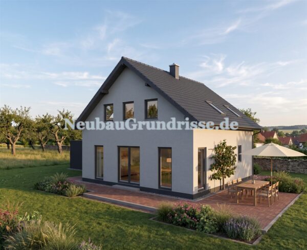 Satteldachhaus 131 m² mit 1 m Kniestock - Gartenseite mit Terrasse