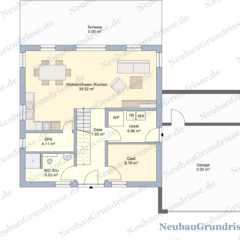 Satteldachhaus 131 m² mit 1 m Kniestock - Grundriss Erdgeschoss