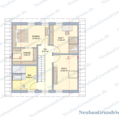 Satteldachhaus 131 m² mit 1 m Kniestock - Grundriss Obergeschoss