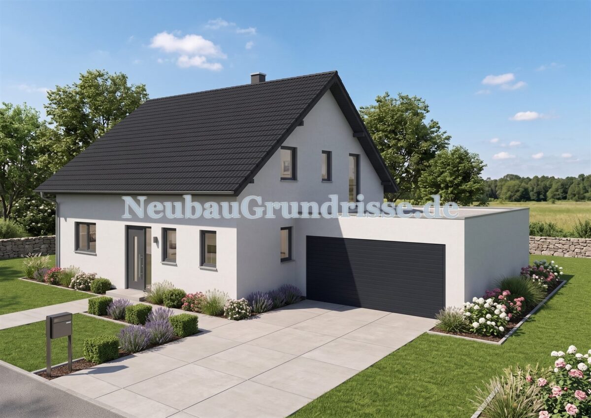 Satteldachhaus 155 m² mit 1 m Kniestock - Eingangsseite mit Haustür