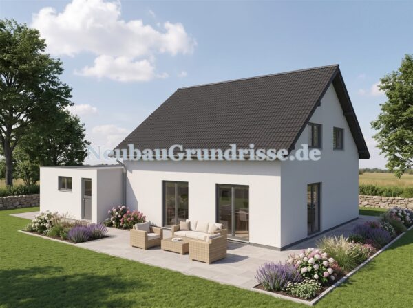 Satteldachhaus 155 m² mit 1 m Kniestock - Gartenseite mit Terrasse