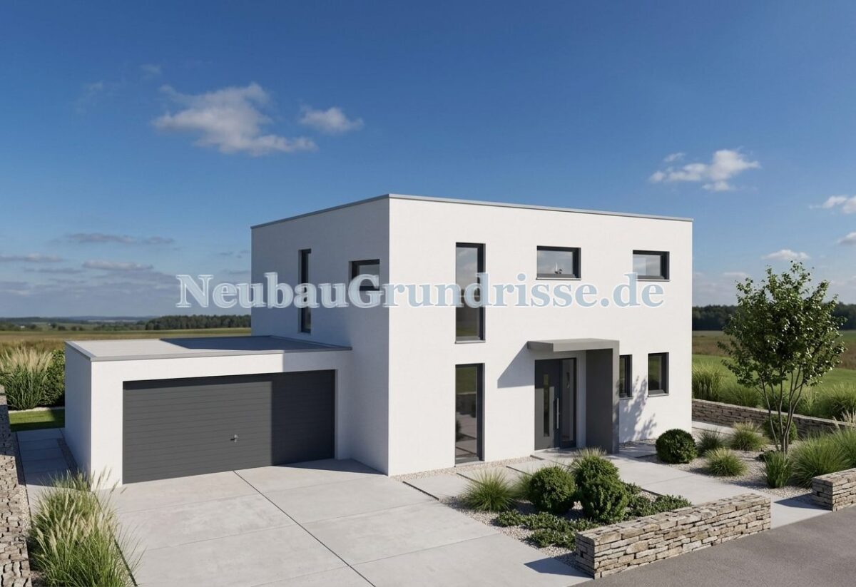 Stadtvilla 167 m² mit Flachdach - Eingangsseite mit Haustür