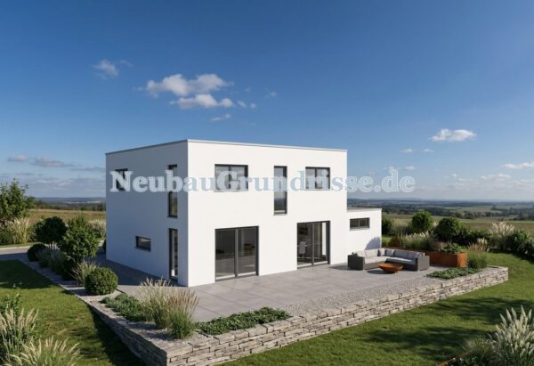 Stadtvilla 167 m² mit Flachdach - Gartenseite mit Terrasse