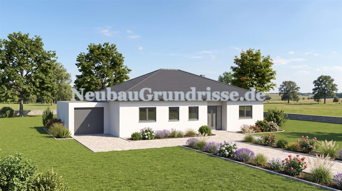 Bungalow 121 m² mit Walmdach - Eingangsseite mit Haustür Bungalow 121 m² mit Walmdach - Eingangsseite mit Haustür