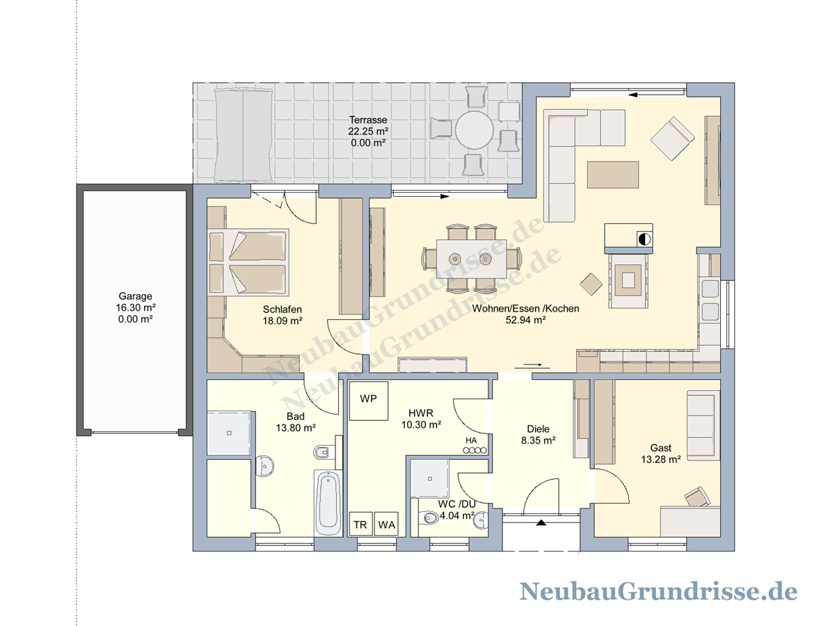 Bungalow 121 m² mit Walmdach - Grundriss Erdgeschoss Bungalow 121 m² mit Walmdach - Grundriss Erdgeschoss