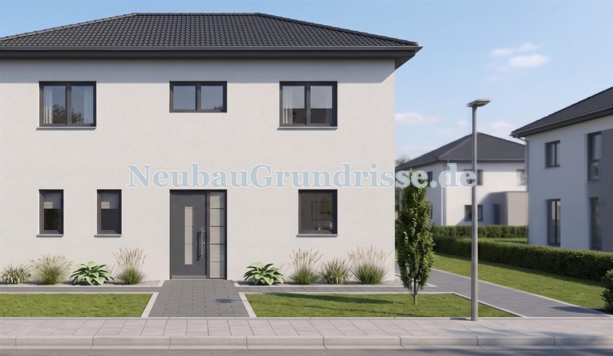 Doppelhaushälfte 145 m² mit Walmdach - Eingangsseite mit Haustür