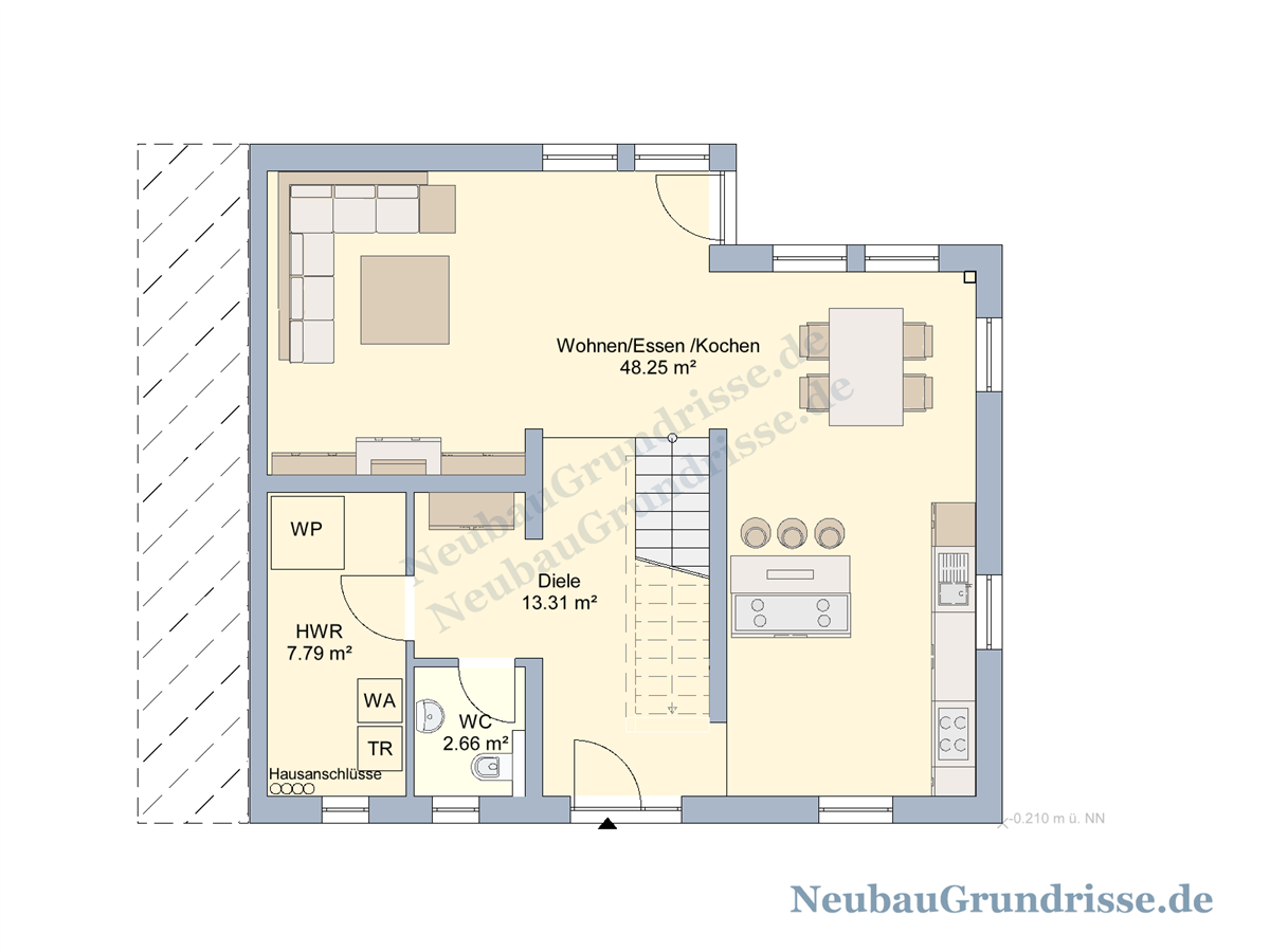 Doppelhaushälfte 145 m² mit Walmdach - Grundriss Erdgeschoss