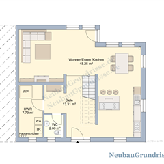 Doppelhaushälfte 145 m² mit Walmdach - Grundriss Erdgeschoss