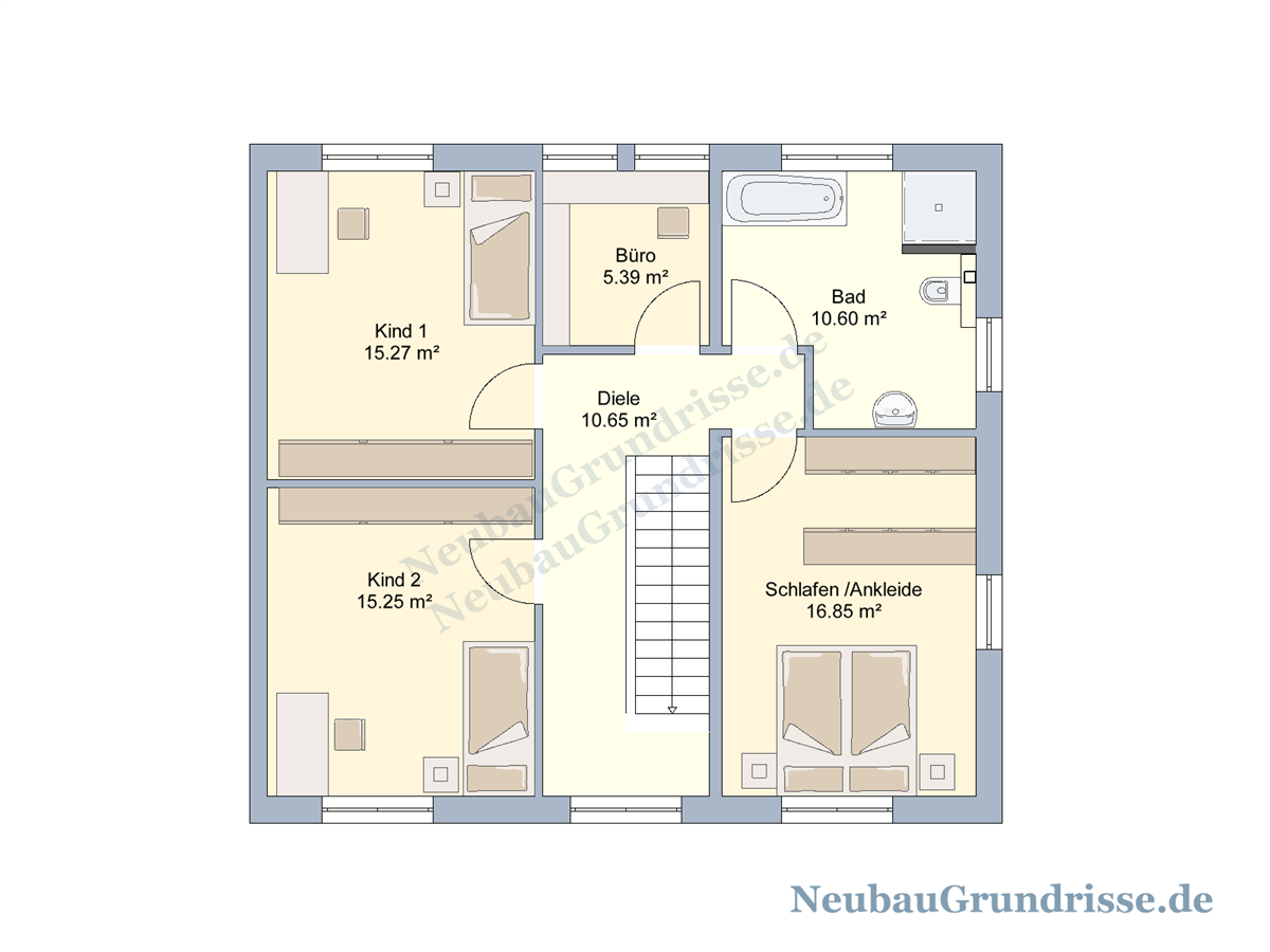 Doppelhaushälfte 145 m² mit Walmdach - Grundriss Obergeschoss