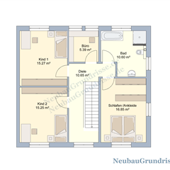 Doppelhaushälfte 145 m² mit Walmdach - Grundriss Obergeschoss