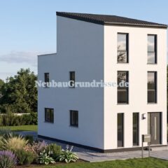 Pultdachhaus 131 m² - Eingangsseite mit Haustür