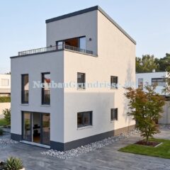 Pultdachhaus 131 m² - Gartenseite mit Terrasse