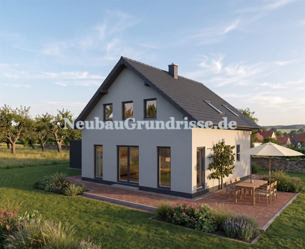 Satteldachhaus 131 m² mit 1 m Kniestock - Gartenseite mit Terrasse
