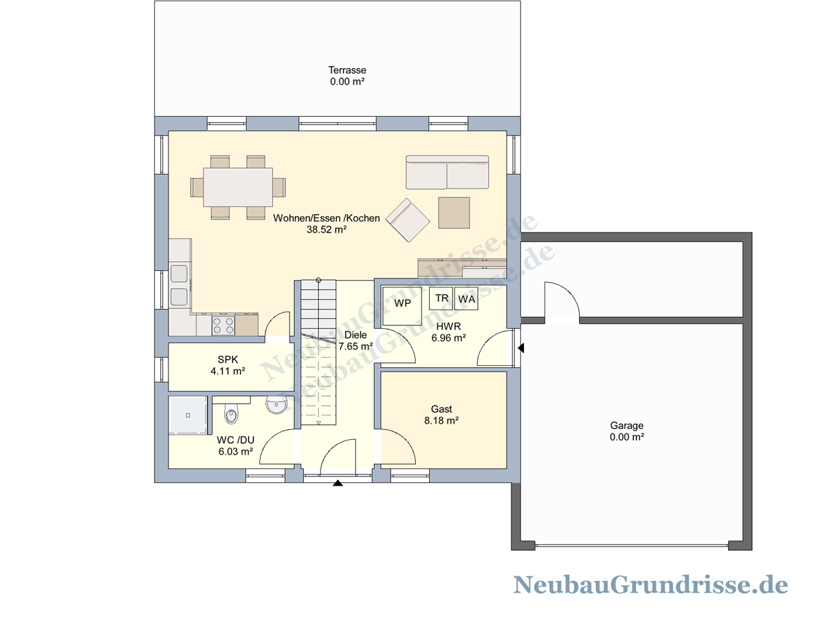 Satteldachhaus 131 m² mit 1 m Kniestock - Grundriss Erdgeschoss