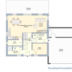 Satteldachhaus 131 m² mit 1 m Kniestock - Grundriss Erdgeschoss