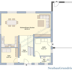 Satteldachhaus 155 m² mit 1 m Kniestock - Grundriss Erdgeschoss Satteldachhaus 155 m² mit 1 m Kniestock - Grundriss Erdgeschoss