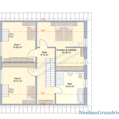 Satteldachhaus 155 m² mit 1 m Kniestock - Grundriss Obergeschoss Satteldachhaus 155 m² mit 1 m Kniestock - Grundriss Obergeschoss