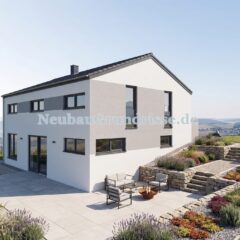 Satteldachhaus 174 m² mit 2,25 m Kniestock - Gartenseite mit Terrasse Satteldachhaus 174 m² mit 2,25 m Kniestock - Gartenseite mit Terrasse
