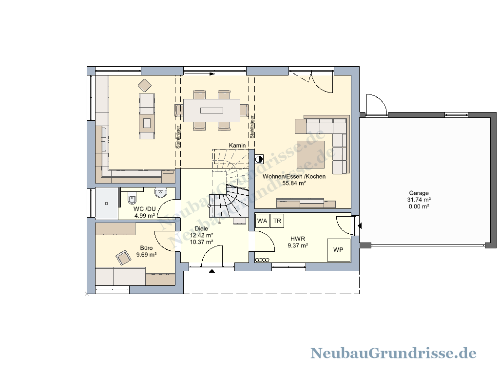 Satteldachhaus 174 m² mit 2,25 m Kniestock - Grundriss Erdgeschoss Satteldachhaus 174 m² mit 2,25 m Kniestock - Grundriss Erdgeschoss