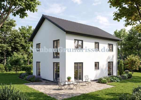 Stadtvilla 150 m² mit Satteldach - Gartenseite mit Terrasse Stadtvilla 150 m² mit Satteldach - Gartenseite mit Terrasse
