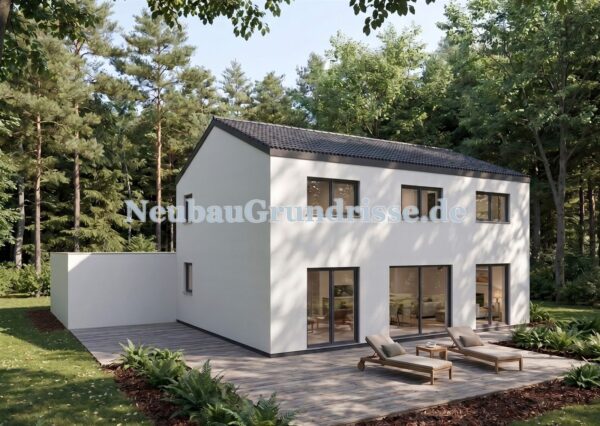 Stadtvilla 160 m² mit Satteldach - Gartenseite mit Terrasse Stadtvilla 160 m² mit Satteldach - Gartenseite mit Terrasse