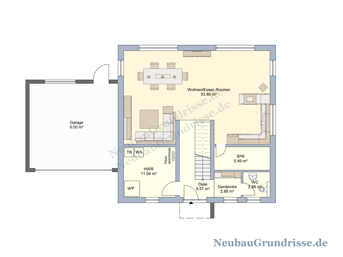 Stadtvilla 167 m² mit Flachdach - Grundriss Erdgeschoss Stadtvilla 167 m² mit Flachdach - Grundriss Erdgeschoss