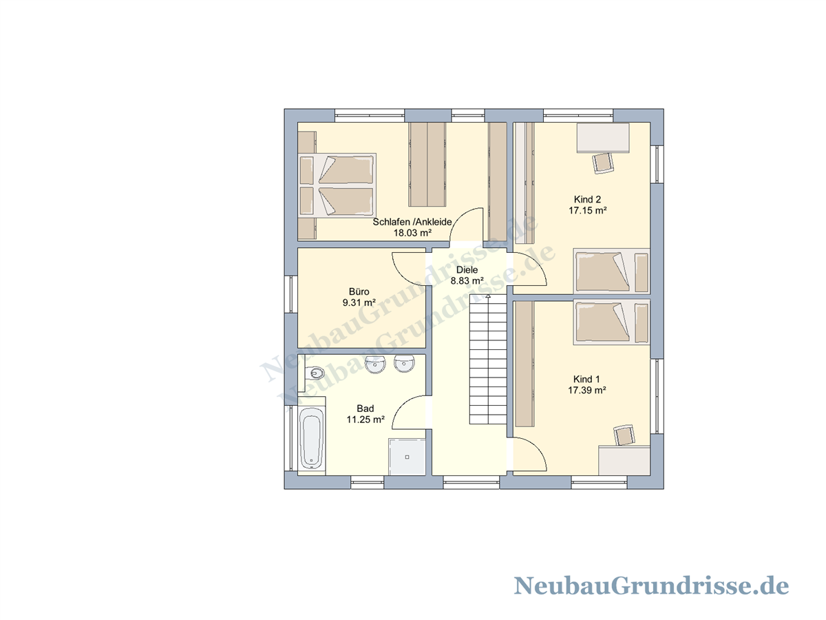 Stadtvilla 167 m² mit Flachdach - Grundriss Obergeschoss Stadtvilla 167 m² mit Flachdach - Grundriss Obergeschoss