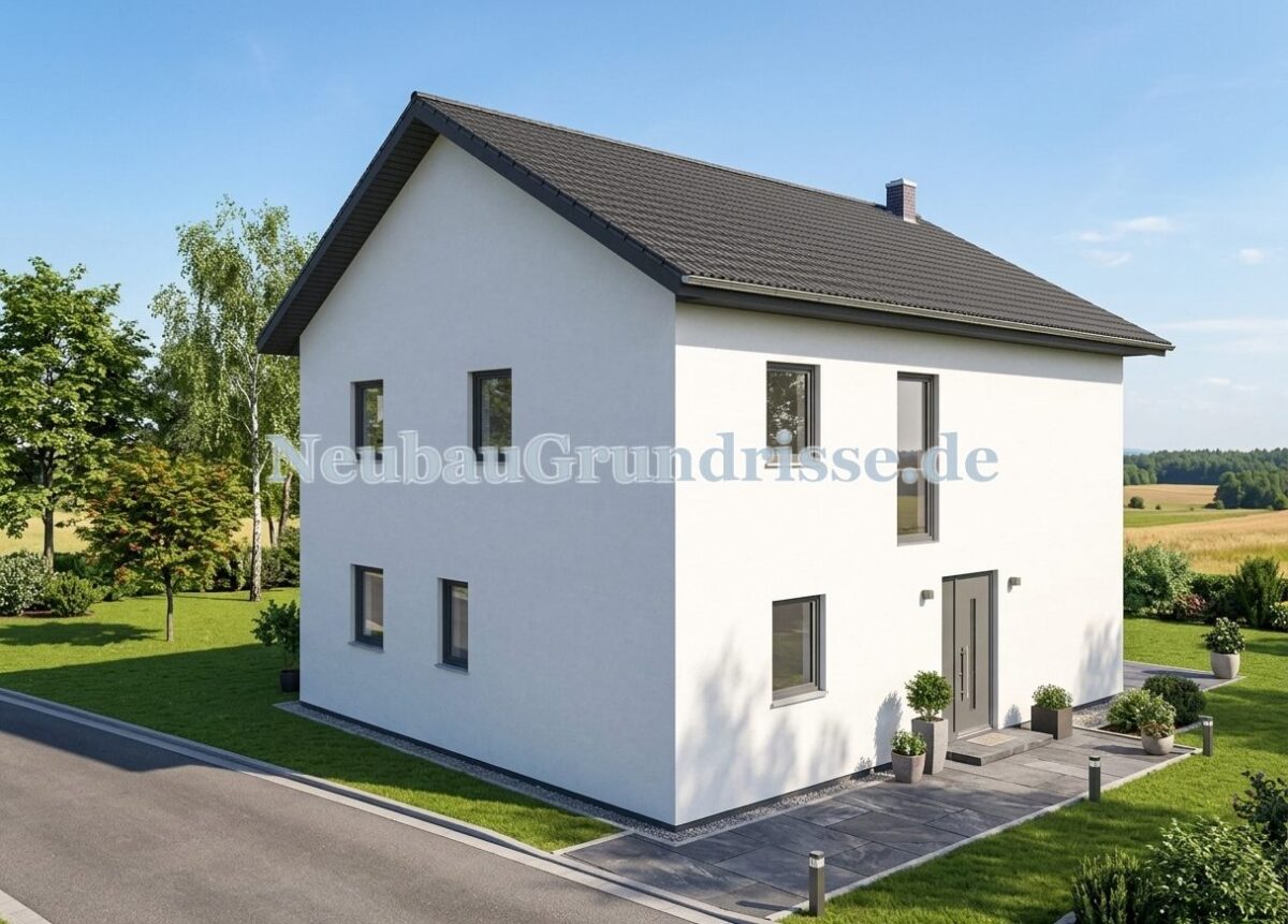 Stadtvilla 150 m² mit Satteldach - Eingangsseite mit Haustür