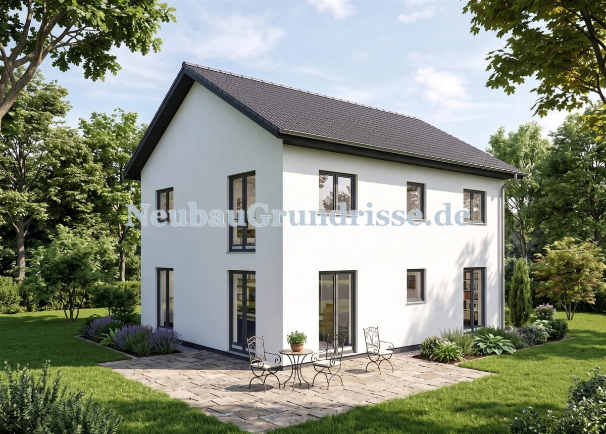 Stadtvilla 150 m² mit Satteldach - Gartenseite mit Terrasse