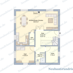 Stadtvilla 150 m² mit Satteldach - Grundriss Erdgeschoss