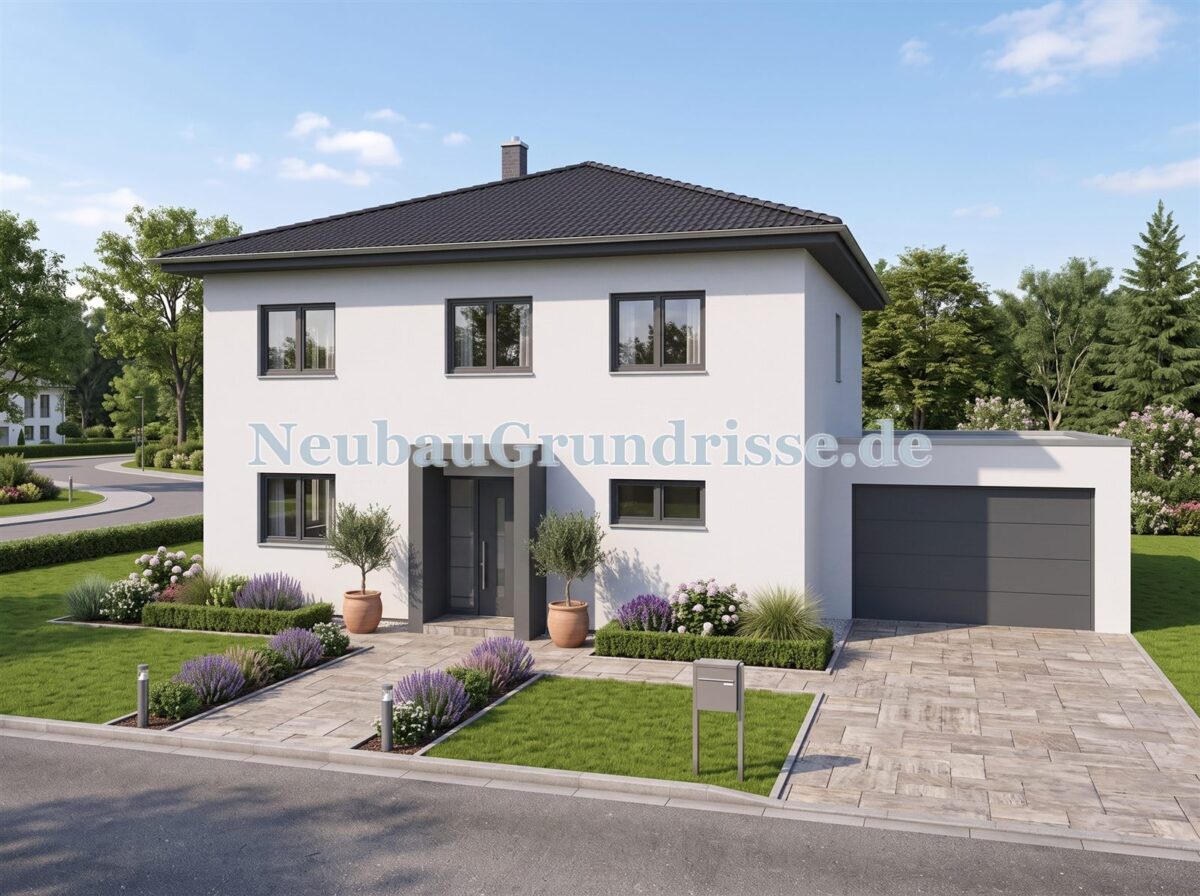 Stadtvilla 171 m² mit Walmdach - Eingangsseite mit Haustür