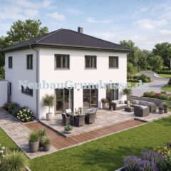 Stadtvilla 171 m² mit Walmdach - Gartenseite mit Terrasse