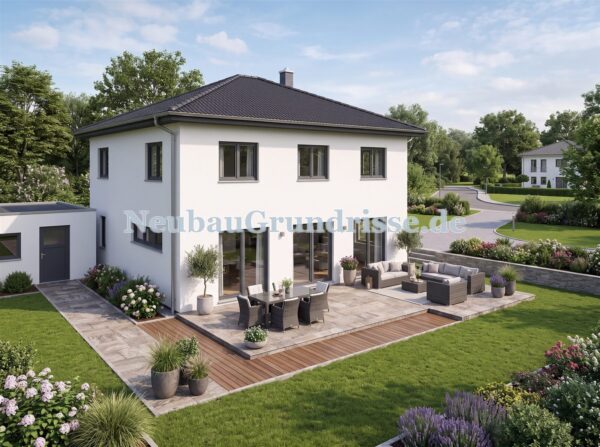 Stadtvilla 171 m² mit Walmdach - Gartenseite mit Terrasse
