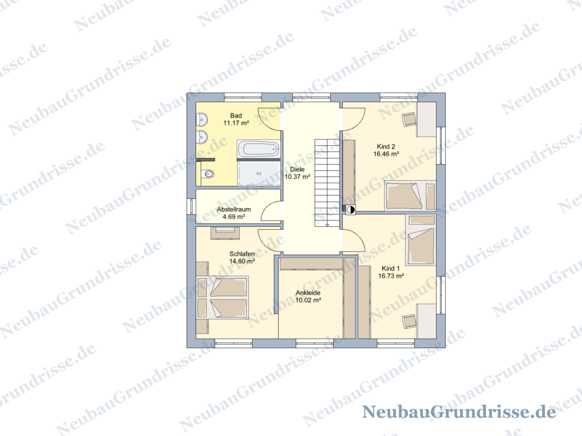 Stadtvilla 171 m² mit Walmdach - Grundriss Obergeschoss