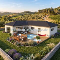 Bungalow 101 m² mit Walmdach - Eingangsseite mit Haustür