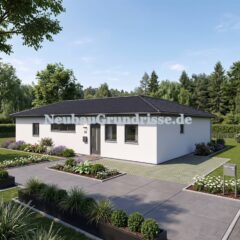 Bungalow 101 m² mit Walmdach - Gartenseite mit Terrasse