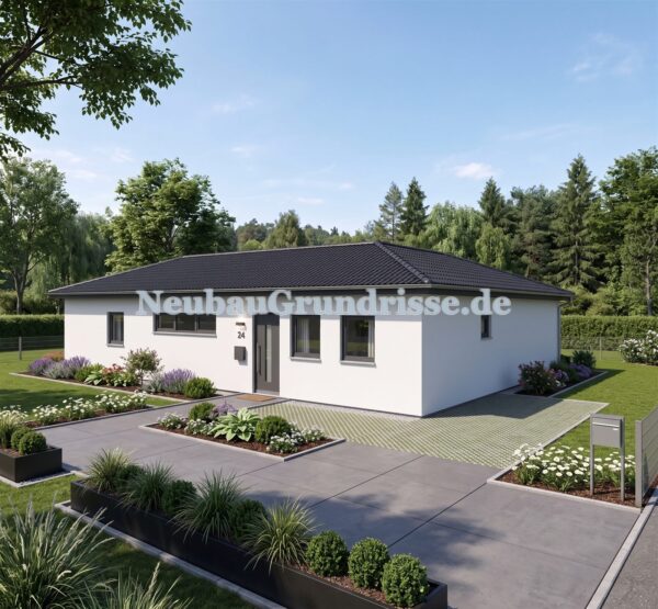 Bungalow 101 m² mit Walmdach - Gartenseite mit Terrasse Bungalow 101 m² mit Walmdach - Gartenseite mit Terrasse