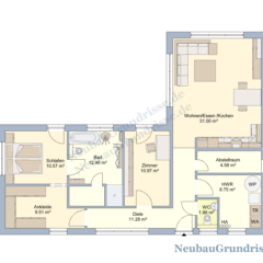 Bungalow 101 m² mit Walmdach - Grundriss Erdgeschoss