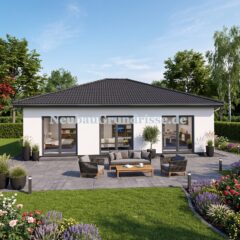 Bungalow 90 m² mit Walmdach - Eingangsseite mit Haustür