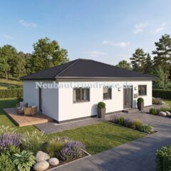 Bungalow 90 m² mit Walmdach - Gartenseite mit Terrasse