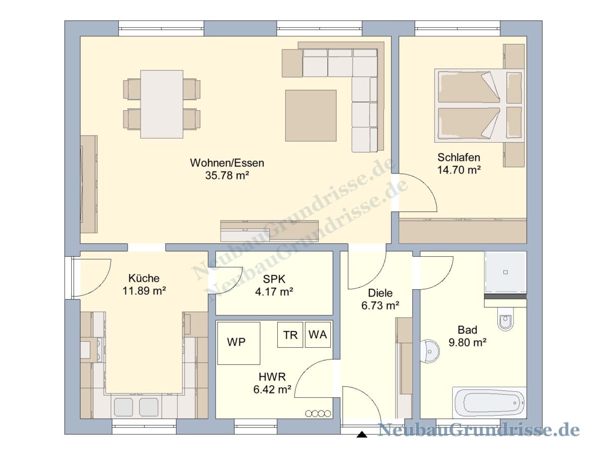 Bungalow 90 m² mit Walmdach - Grundriss Erdgeschoss