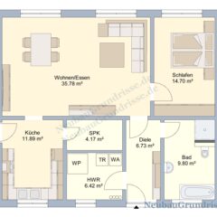 Bungalow 90 m² mit Walmdach - Grundriss Erdgeschoss