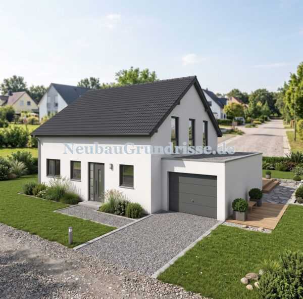 Satteldachhaus 141 m² mit 1.25 m Kniestock - Gartenseite mit Terrasse Satteldachhaus 141 m² mit 1.25 m Kniestock - Gartenseite mit Terrasse