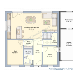 Satteldachhaus 141 m² mit 1.25 m Kniestock - Grundriss Erdgeschoss Satteldachhaus 141 m² mit 1.25 m Kniestock - Grundriss Erdgeschoss